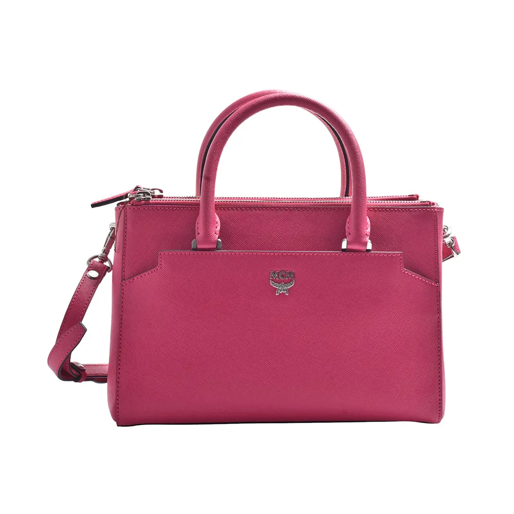 【MCM】經典ELDA TOTE MINI系列牛皮手提/斜背包(桃紅色MWT-4SED9-PF001)
