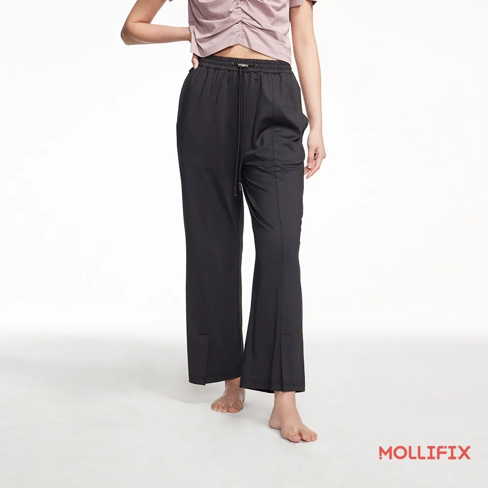 【Mollifix 瑪莉菲絲】MOLLIFIX 高彈修身 開衩寬長褲(No. 84004)