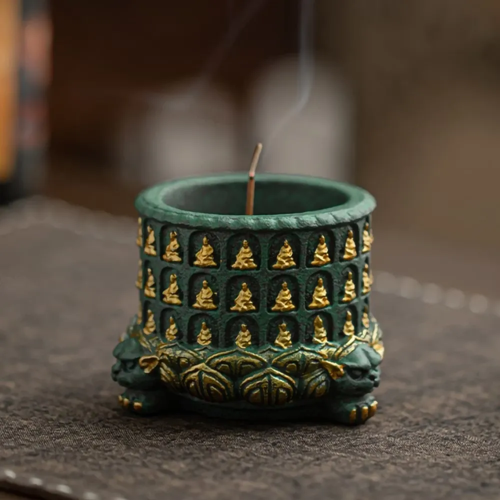 青砂石彩金千佛插香器(香爐 香插 線香座 插香座 線香盤 點香盤 線香板 香道工具)