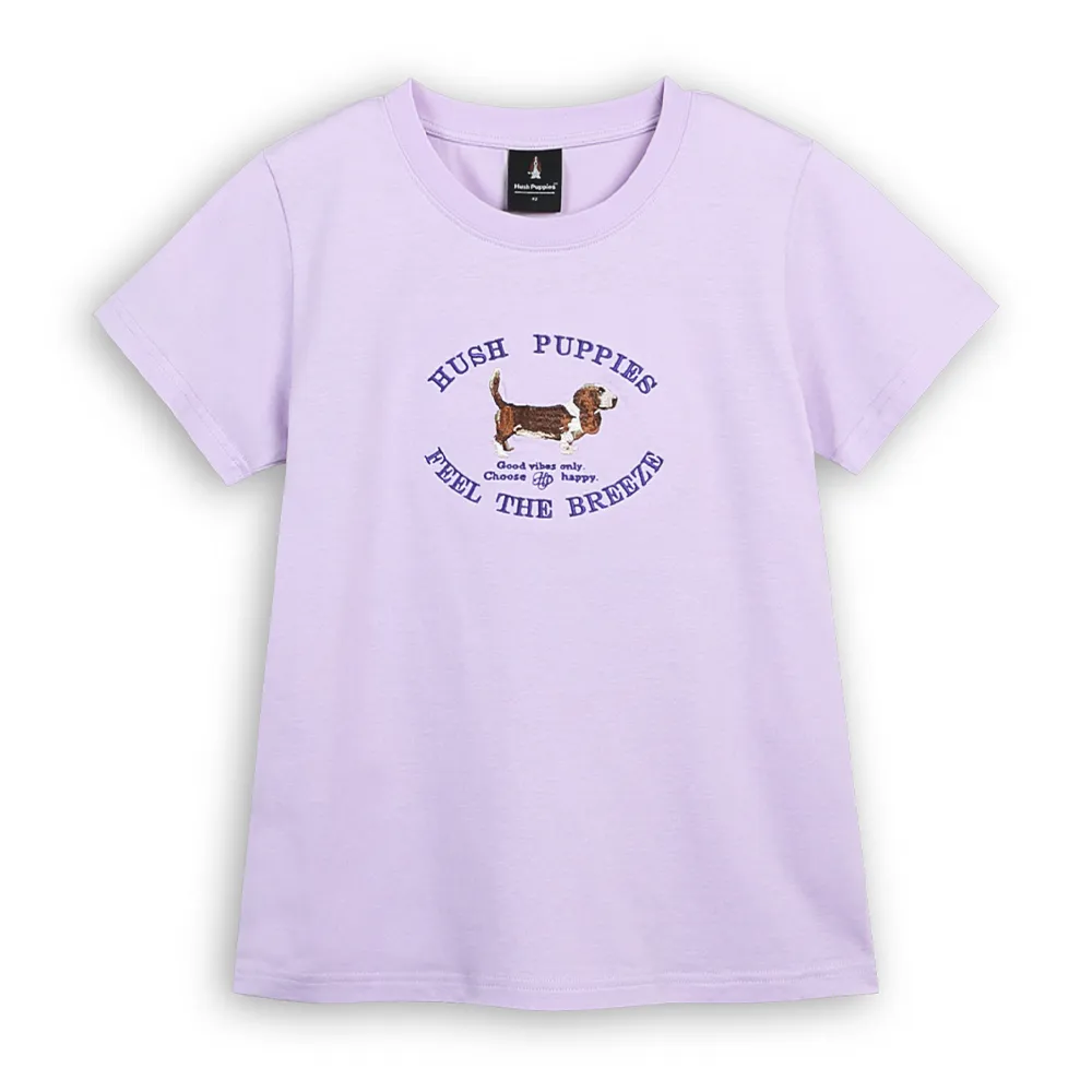 【Hush Puppies】女裝 T恤 刺繡復古狗短袖T恤 (粉紫 / 63211102)