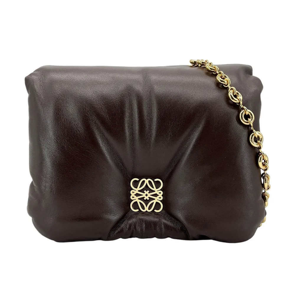 【LOEWE 羅威】Goya 亮面納帕小羊皮蓬鬆肩背包(深棕)