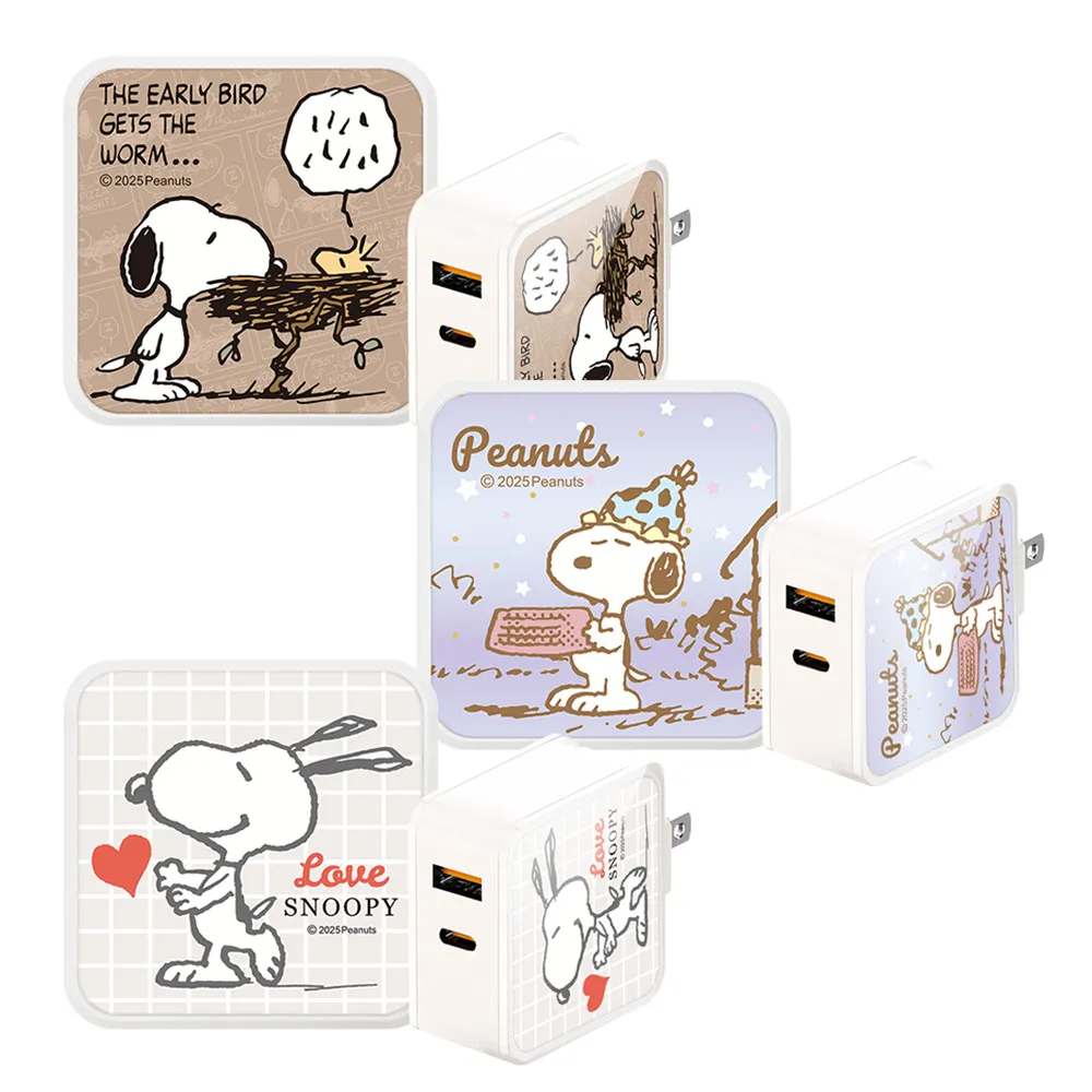 【SNOOPY 史努比】40W GaN氮化鎵 兩孔1C1A 夾心快充充電器/旅充