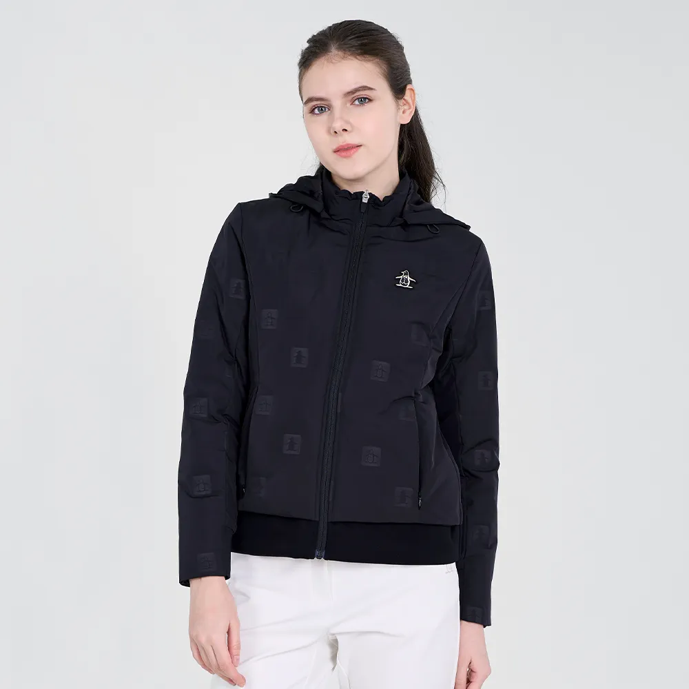 【Munsingwear】企鵝牌 女款黑色時尚拼接可拆帽輕羽絨外套 MLUL6603