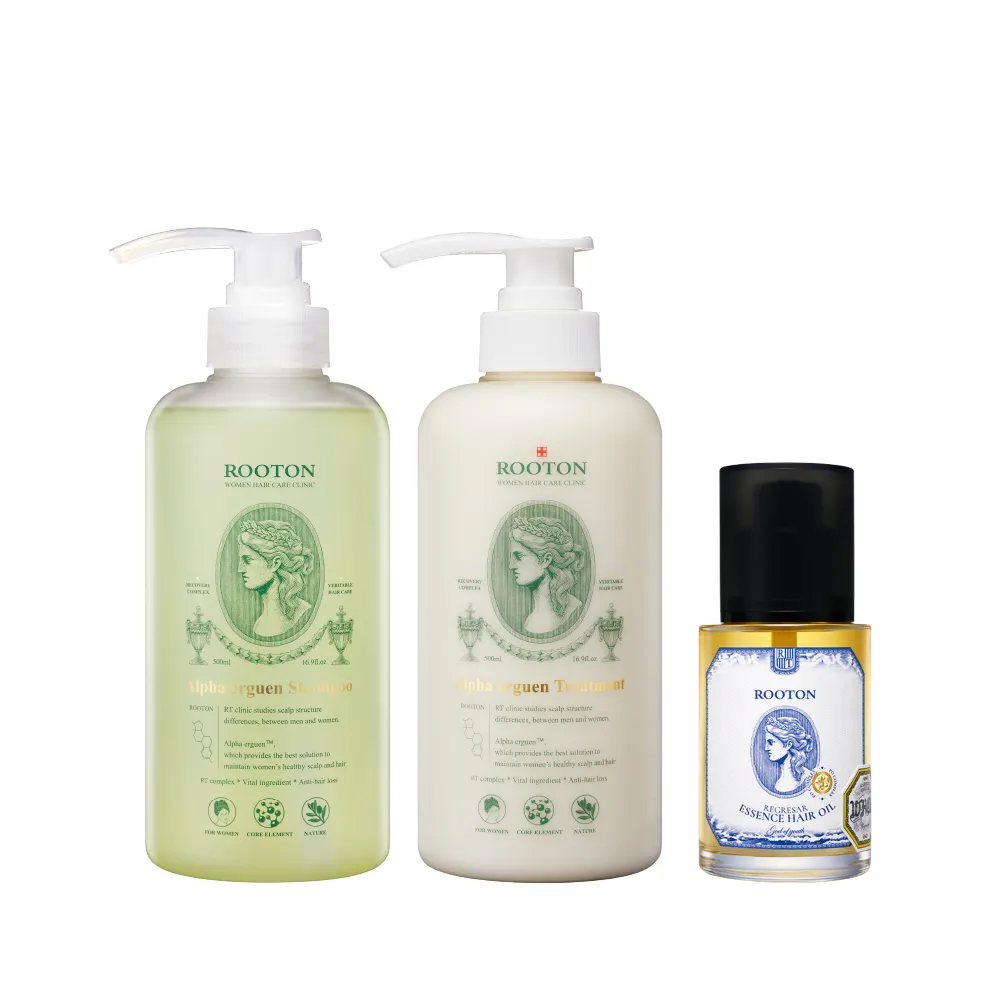 【ROOTON】重生光澤洗髮護髮組-洗髮精500ml+護髮乳500ml+護髮油100ml 強健髮根/高級修護