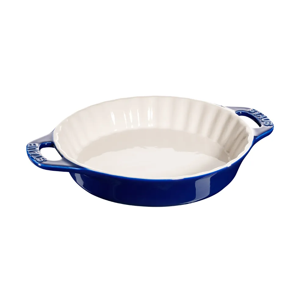 【STAUB】陶瓷雙把波浪烤盤派盤24cm-深藍色/1.2L(德國雙人牌集團官方直營)