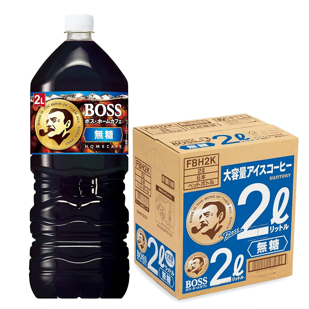 【Suntory 三得利】2000mlx4罐入 BOSS Home Cafe 無加糖黑咖啡 美式珈琲(日本原裝進口飲料 上班工作飲品)