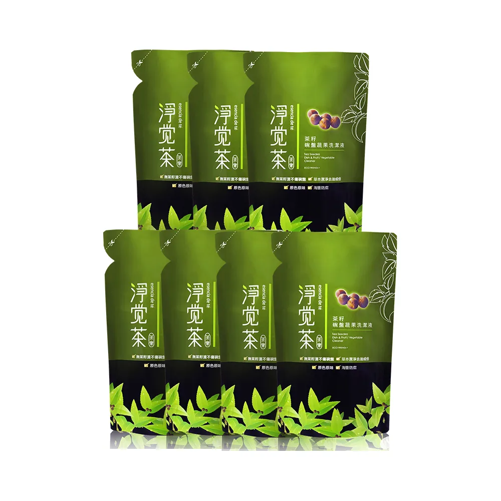 【TEAPOWER 茶寶】淨覺茶 茶籽碗盤蔬果洗潔液補充包700mL 7入組(+贈茶籽綠豆薏仁潔顏皂)