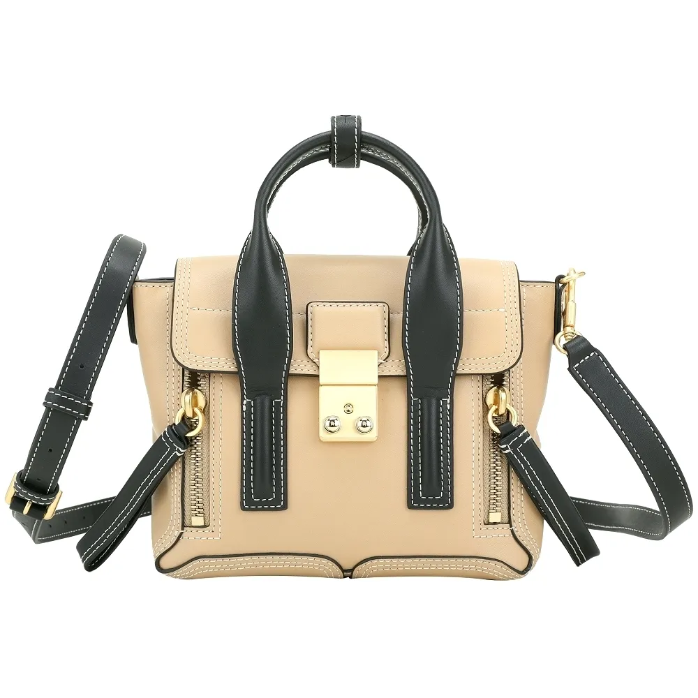 【3.1 Phillip Lim】Pashli 迷你款 撞色牛皮手提/斜背包(駝x黑 兩用包 真皮)