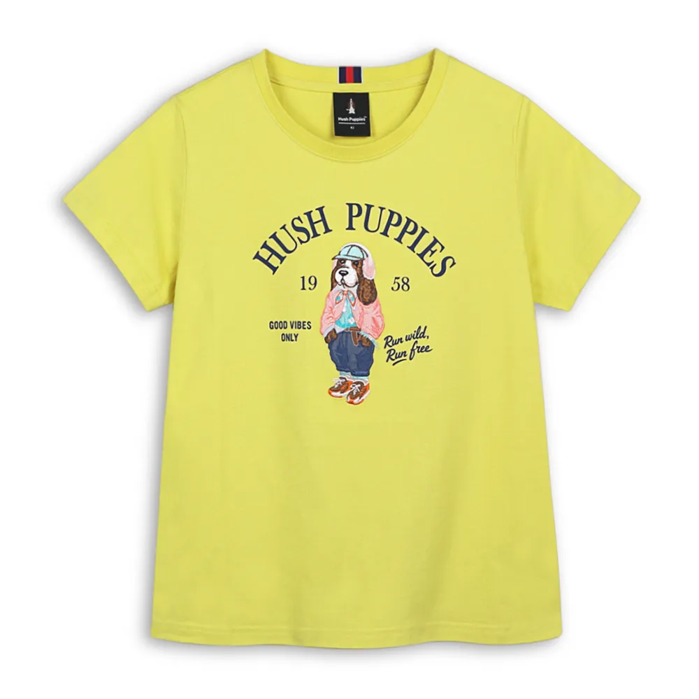 【Hush Puppies】女裝 T恤 棒球帽狗刺繡T恤 (淡黃綠 / 64211101)