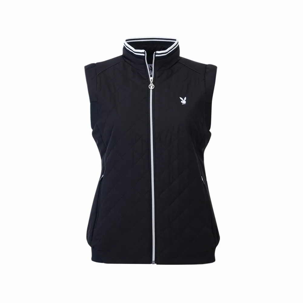 【PLAYBOY GOLF】女款防風透氣防潑水鋪棉立領背心-黑(GOLF/高爾夫/KB24211-88)