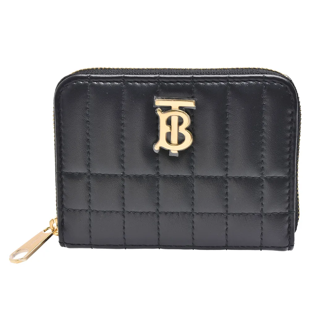 【BURBERRY 巴寶莉】經典Lola格紋羔羊皮零錢包(黑色80623731)