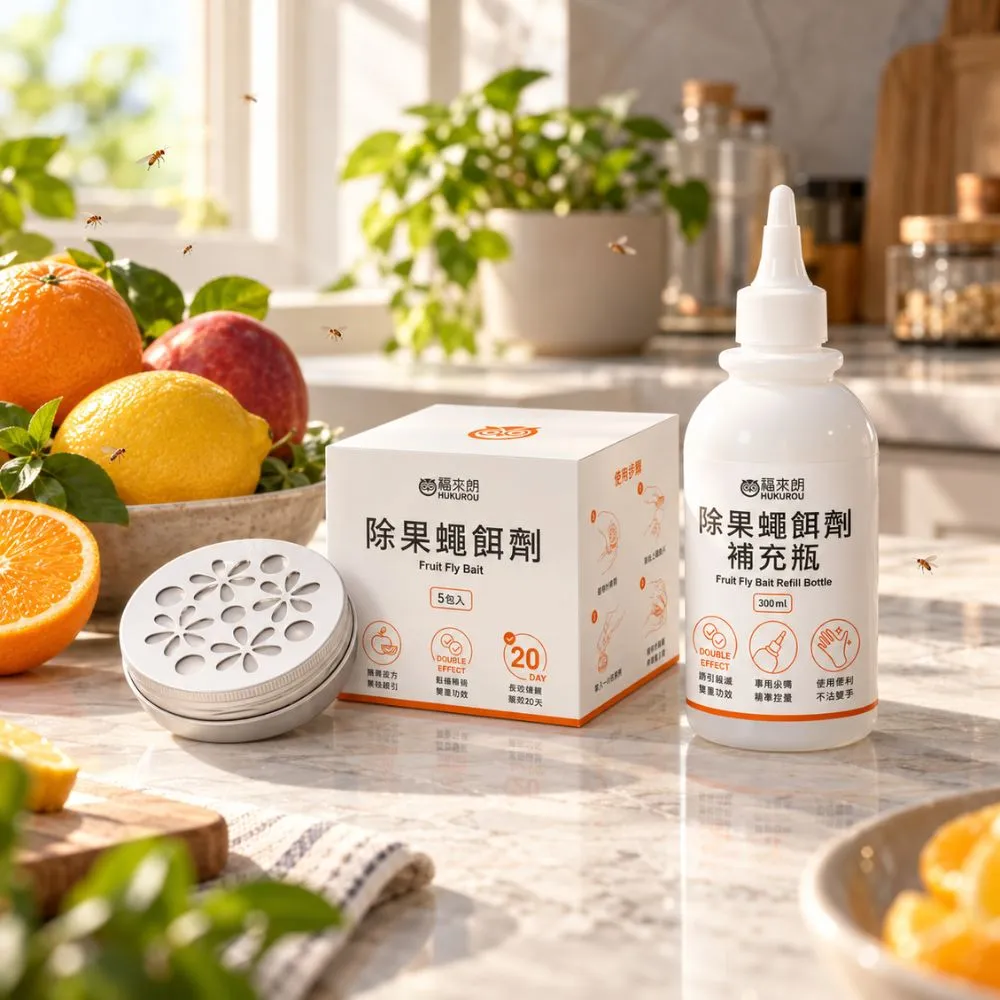 【福來朗】果蠅防治超值組（果蠅餌劑5包入*1盒＋果蠅餌劑補充瓶300ml*1瓶）