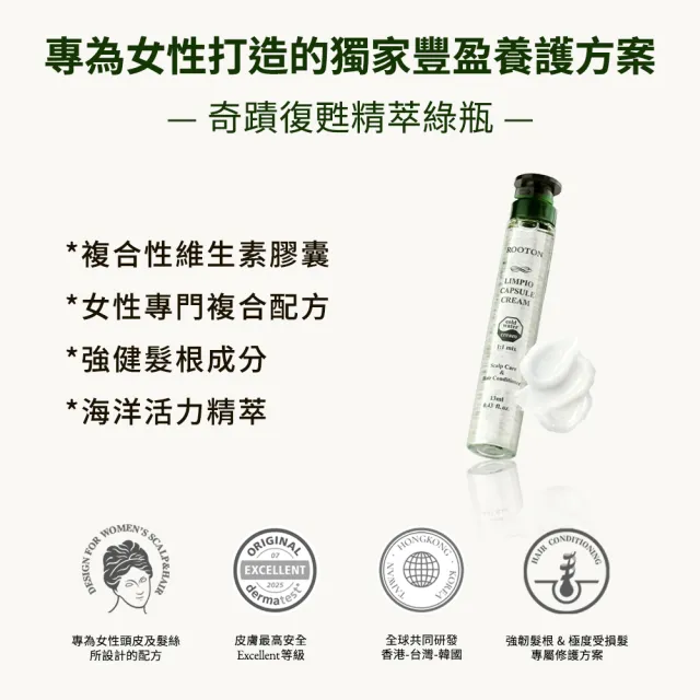 【ROOTON】奇蹟復甦精萃綠瓶13mlx6入+甦活系列試用組x1(洗髮精10ml+護髮素10ml)