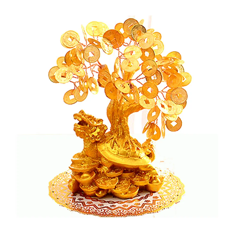 【好運旺旺來】招財樹發財樹-龍龜銅錢-小號高16cm