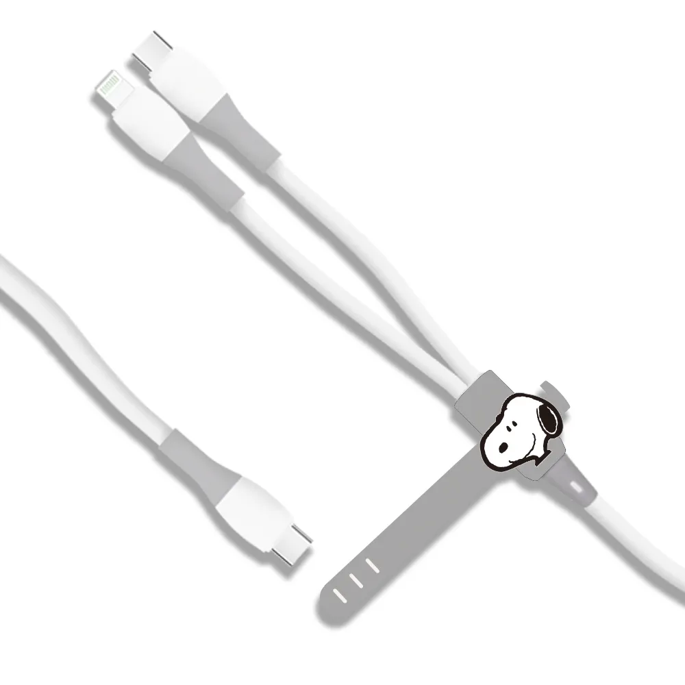 【SNOOPY 史努比】100W Type-C to Lightning/Type-C 二合一快充充電線(附造型束線帶)