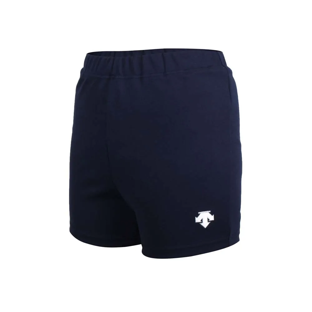 【DESCENTE】女運動短褲-三分褲 排球 針織 慢跑 訓練 迪桑特 丈青白(DSP-6092WT-NVY)