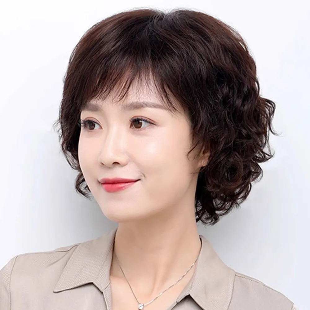 【LEESA】假髮\短髮假髮\真髮假髮\短捲髮\媽媽頭\整頂假髮\真人髮絲\增髮量