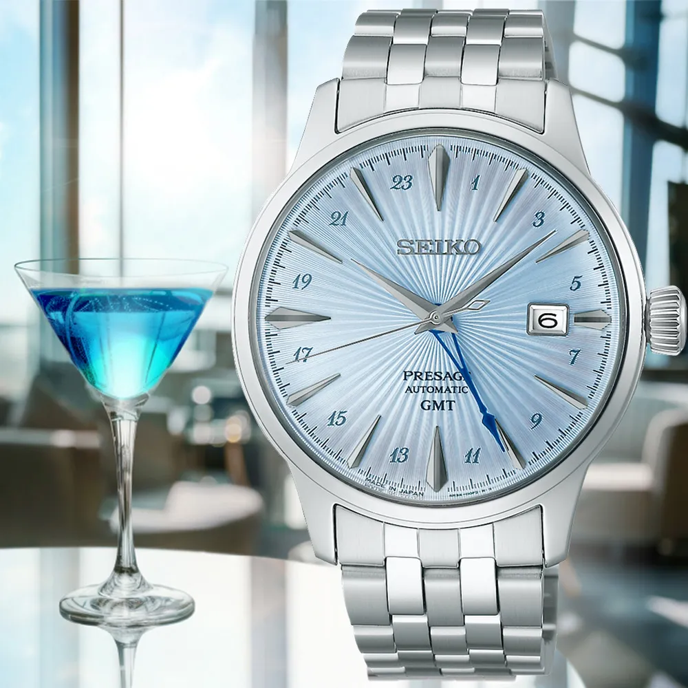 【SEIKO 精工】PRESAGE系列 調酒師 雞尾酒 GMT機械腕錶 錶 週年慶 雙11 (SSK037J1/4R34-00J0B)