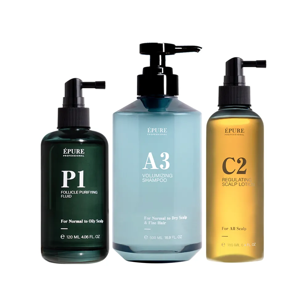 【EPURE】蓬鬆強韌精萃組3入 (P1淨化液120ml+A3洗髮露500ml+C2頭皮精萃180ml)(強健髮根/軟化角質)
