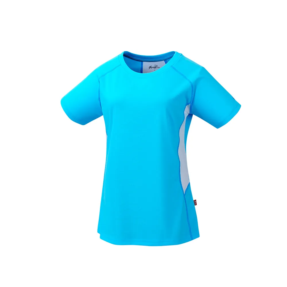【Fit 維特】女-Coolmax圓領短袖上衣-水藍色-ZS2103-52(T恤/女裝/上衣/休閒上衣)