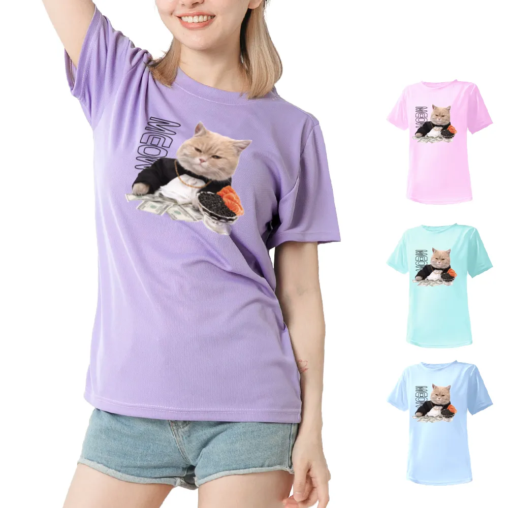 【台製良品】台灣製男女款 吸排短T-Shirt貓咪_C005(多色任選)