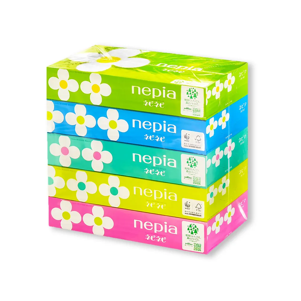 【Nepia】日本王子Nepia-可愛花朵圖案細緻柔軟雙層抽取式衛生紙150抽x5盒/組(妮飄潔膚寢具家飾餐廚面紙盒套