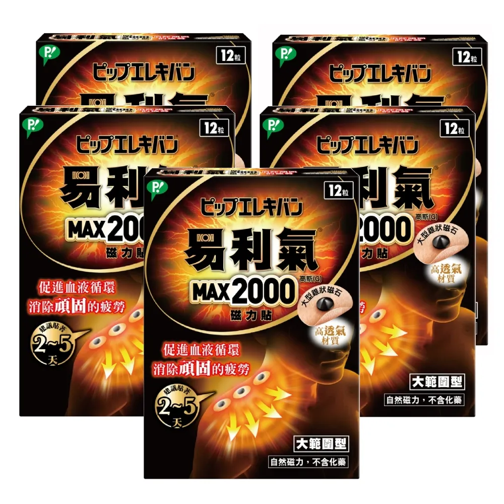 【易利氣】磁力貼 大範圍型 2000高斯(12粒/盒_共五盒)