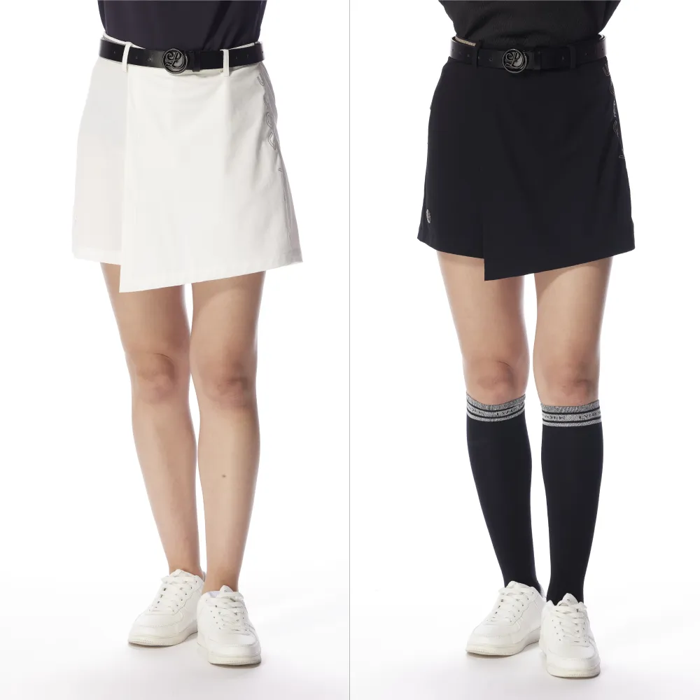 【Lynx Golf】首爾高桿風格！女款彈性舒適羅紋剪接金屬感印花褲裙(二色)