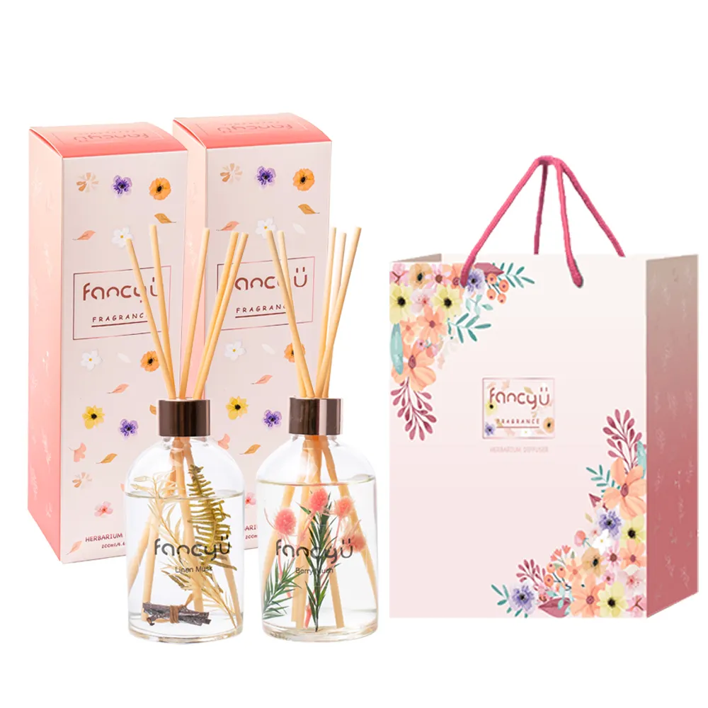 【FANCY U】永生浮游花限定擴香瓶 200ml 2入組+禮品提袋 1入組(永生花 禮品 禮物 擴香禮盒