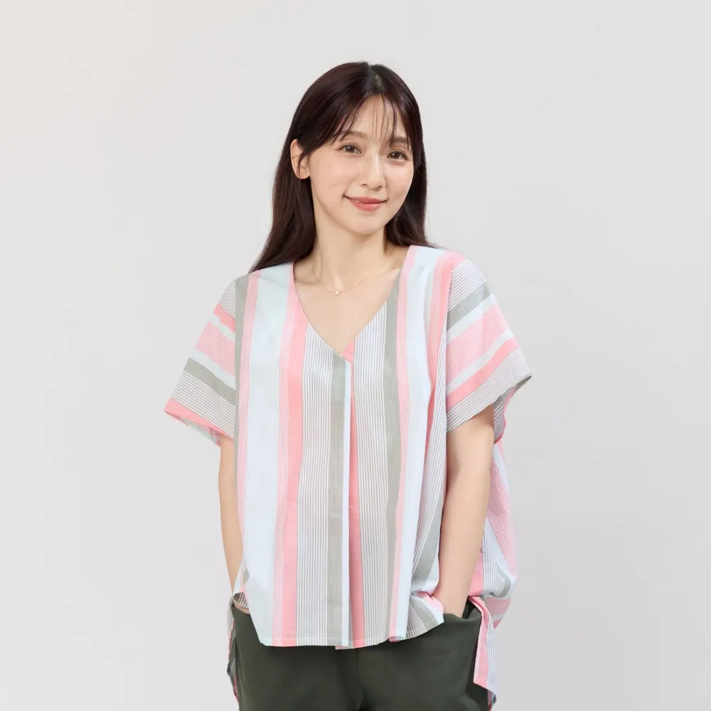 【so that’s me 好我】Vicky夏日V領棉質寬上衣(綠粉條)