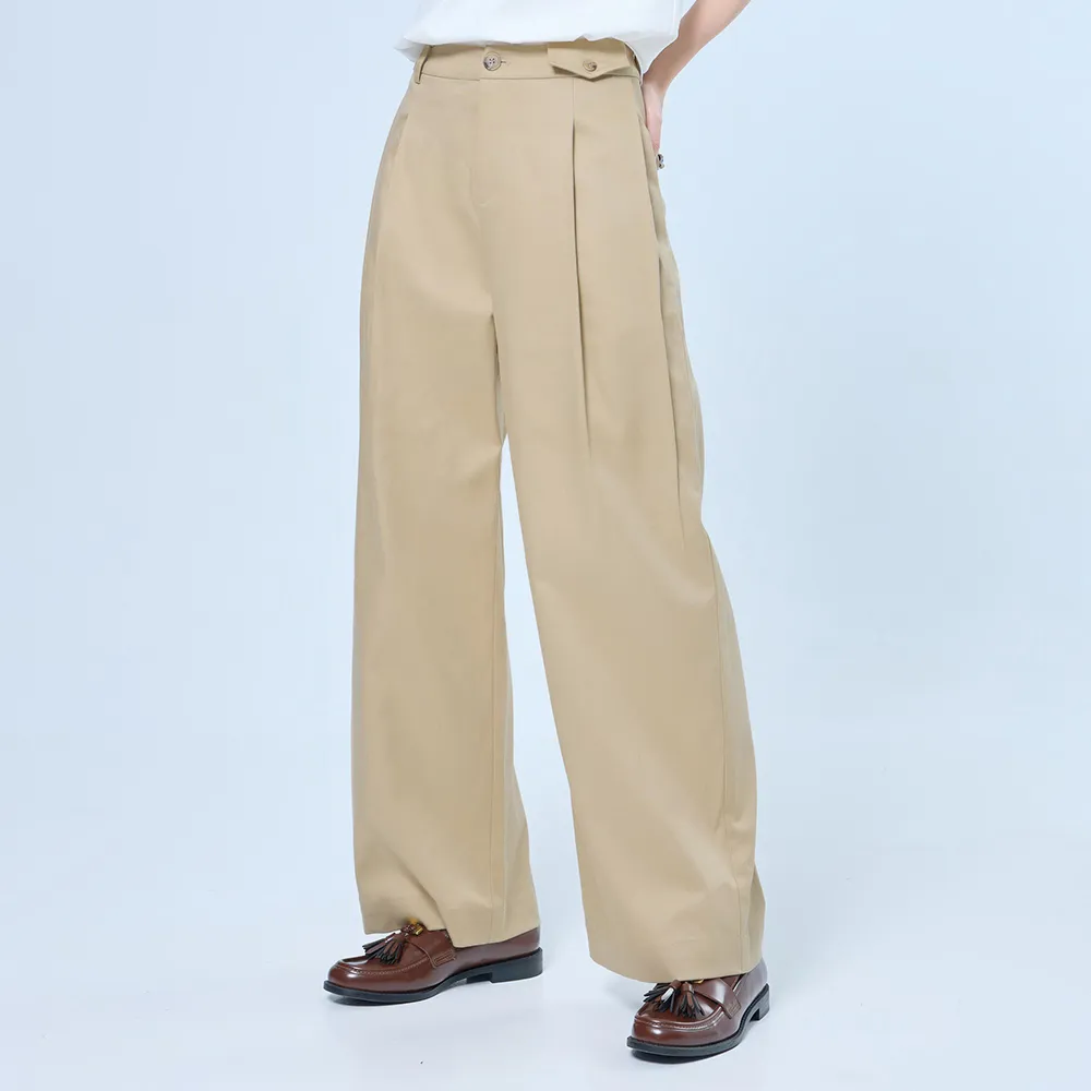 【OUWEY 歐薇】都會萊賽爾寬直筒長褲(卡其；S-L；3252396642)