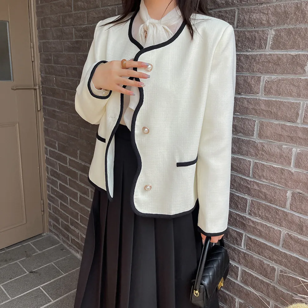 【Very Buy 非常勸敗】2310秋大尺碼女裝大尺碼香風外套設計感撞色氣質小上衣寬鬆女