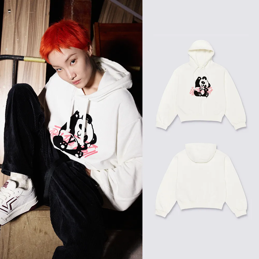 【VANS】官方旗艦 Panda Crop 女款米白色連帽大學T