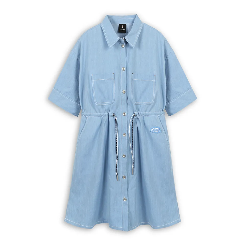 【Hush Puppies】女裝 洋裝 開襟趴趴狗休閒牛仔洋裝 (淺藍 / 63215101)
