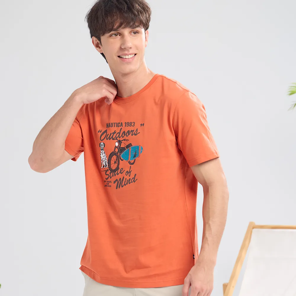 【NAUTICA】官方旗艦 男裝  防蟎抑菌美式大麥町復古插畫短袖T恤-紅色