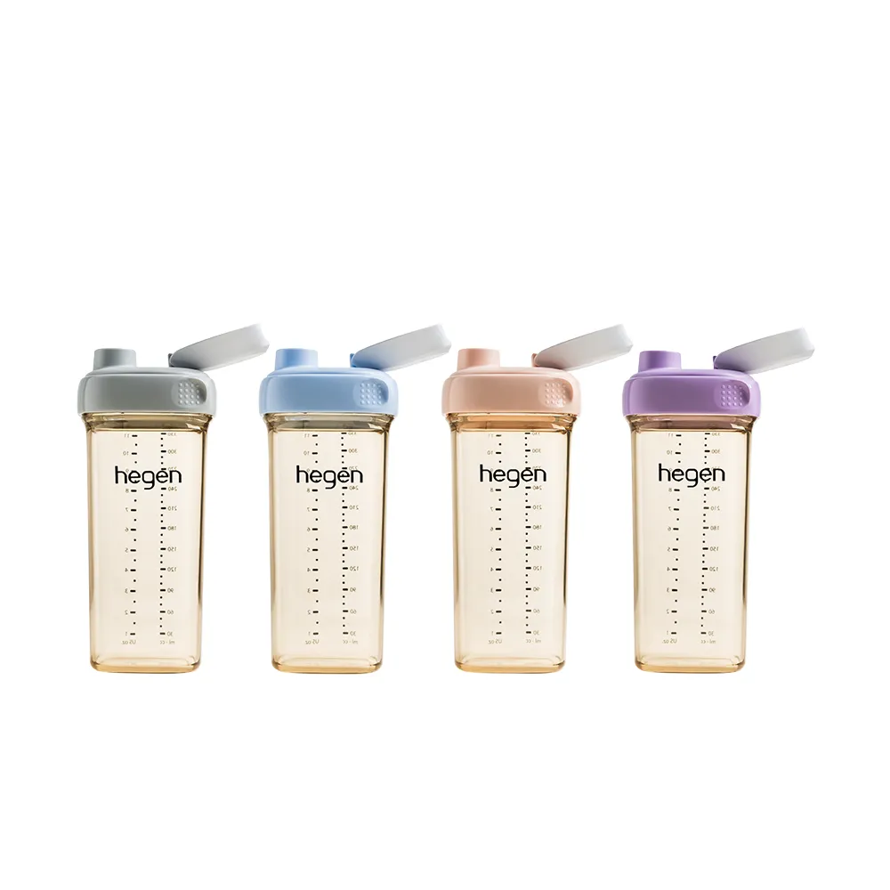 【hegen】總代理｜PCTO™金色奇蹟PPSU多功能方圓型寬口水瓶2.0 330ml(嫣粉/霧灰/沁藍/漾紫/柔褐楓)