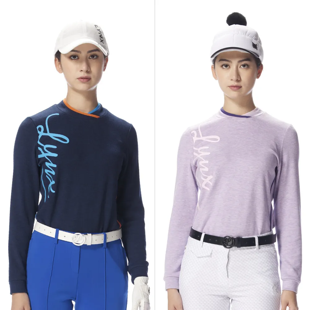 【Lynx Golf】女款交叉領環保竹纖維羊毛混紡長袖品牌T(二色)