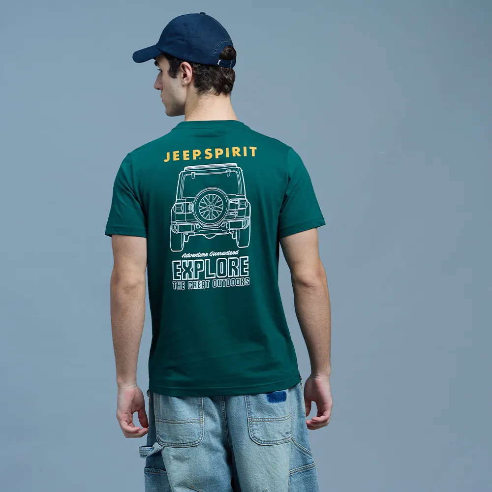 【JEEP】男裝 酷帥吉普車圖騰印花純棉短袖T恤(綠色)