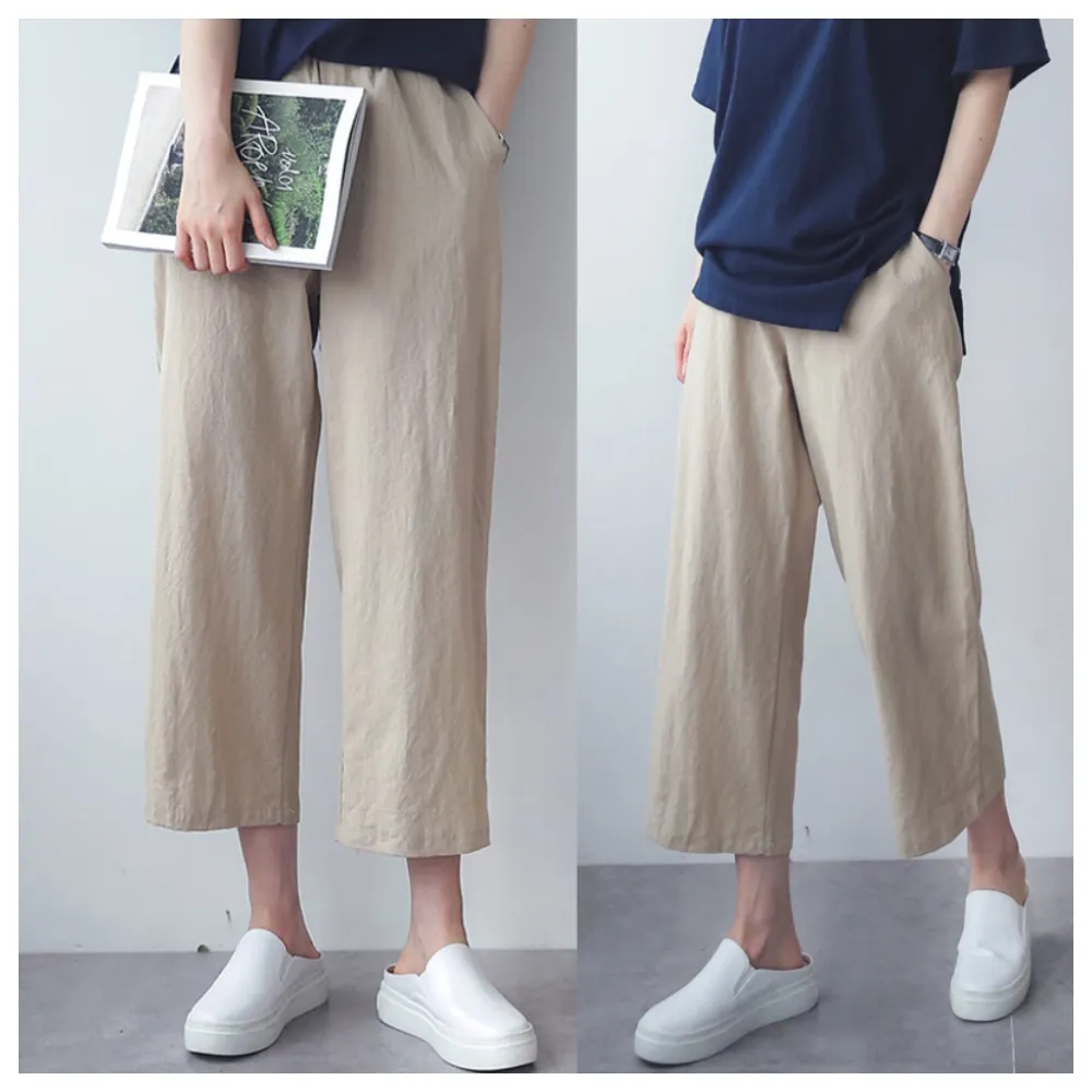 【ASister 小姊姊】*出清品*現貨在庫★休閒褲 寬鬆休閒棉麻款百搭高腰九分直筒闊腿褲/休閒褲(3色 S-3XL)