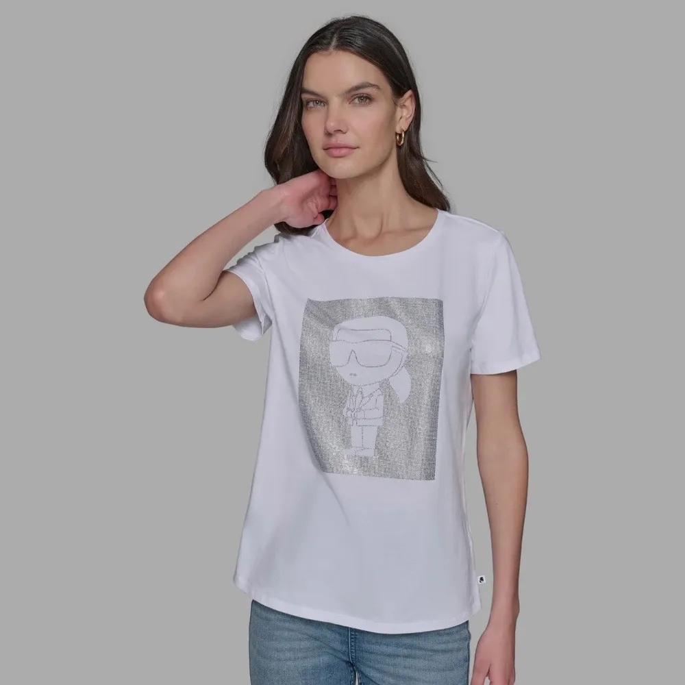 【KARL LAGERFELD 卡爾】NFT IKONIK 晶鑽廓型 短袖TEE 白(原廠公司貨)
