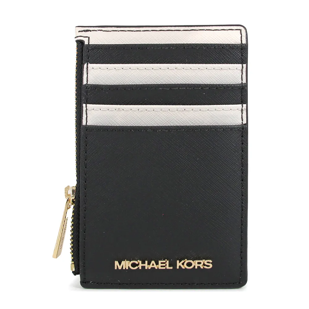 【Michael Kors】撞色款拉鍊卡片夾 證件夾(黑白雙色)