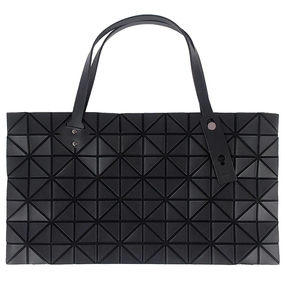 【ISSEY MIYAKE 三宅一生】BAOBAO 皮紋方格7x12拉鍊托特包(黑色/大)