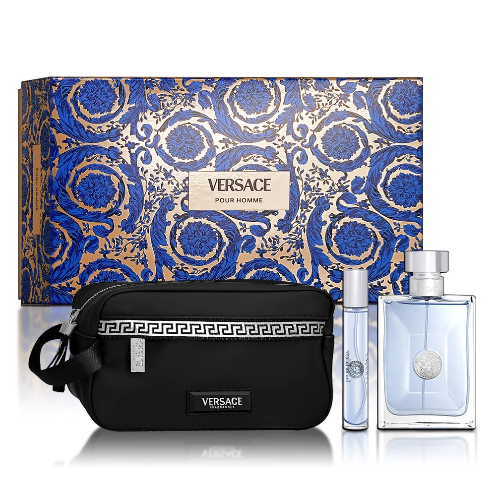 【VERSACE 凡賽斯】經典男性禮盒-淡香水100ML+隨身瓶10ML+運動盥洗包(專櫃公司貨)
