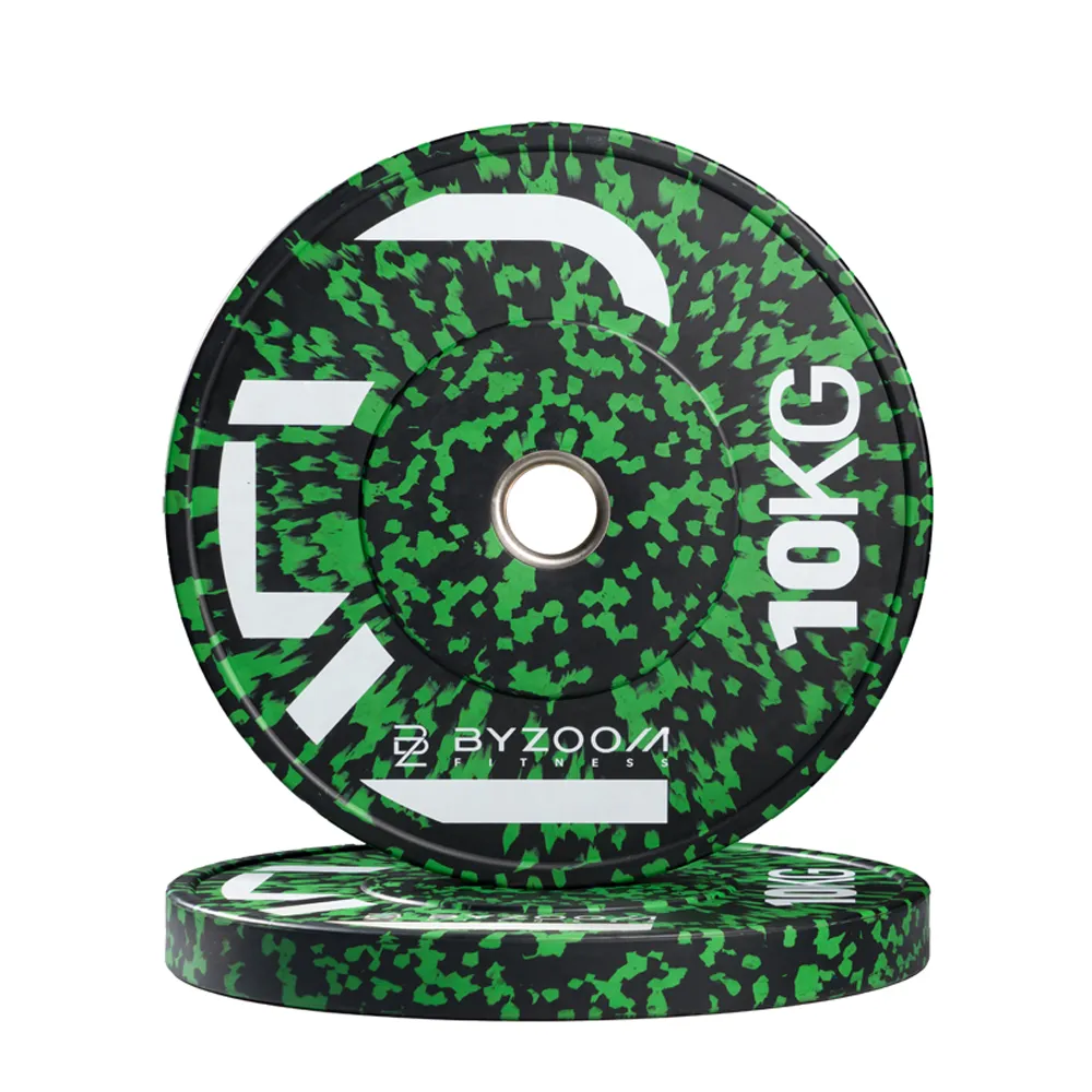 【BYZOOM FITNESS】power series 迷彩橡膠重量槓片-綠10kg(2入)奧林匹克包膠槓片/彩色槓片