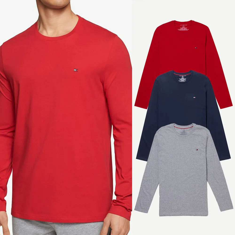 【TOMMY HILFIGER】TOMMY 經典刺繡Logo素面長袖T恤-多色選(平輸品/素T/長T/可男女穿搭)