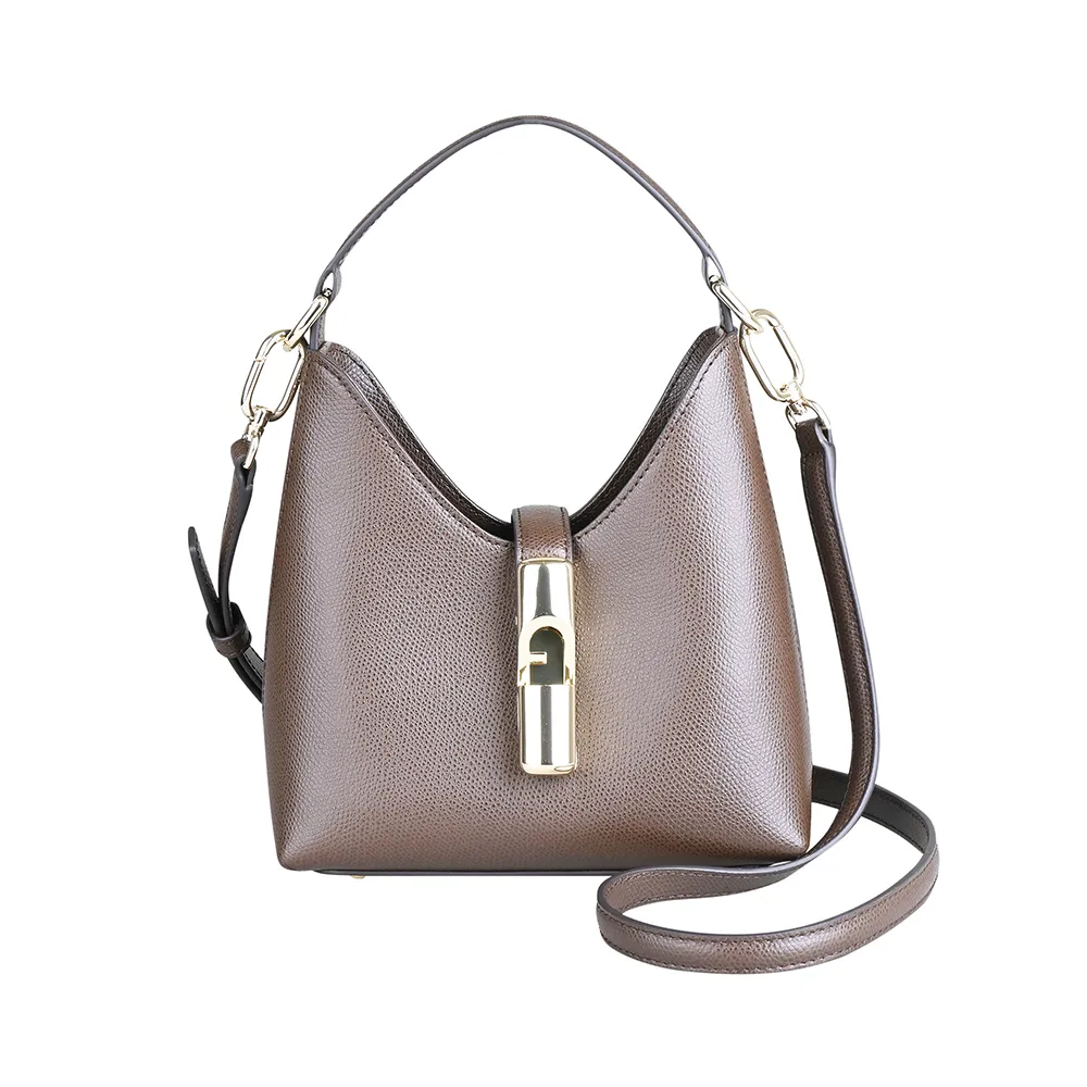 【FURLA 芙拉】FURLA精品小牛皮兩用手提斜背包(迷你/深咖啡)