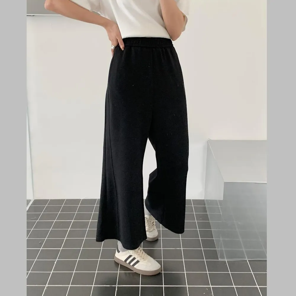 【Want-Meow】90公斤可穿/小個女孩寬褲鬆緊腰小個子長褲直筒褲直筒寬褲(大碼/大尺碼/加大碼/寬褲)