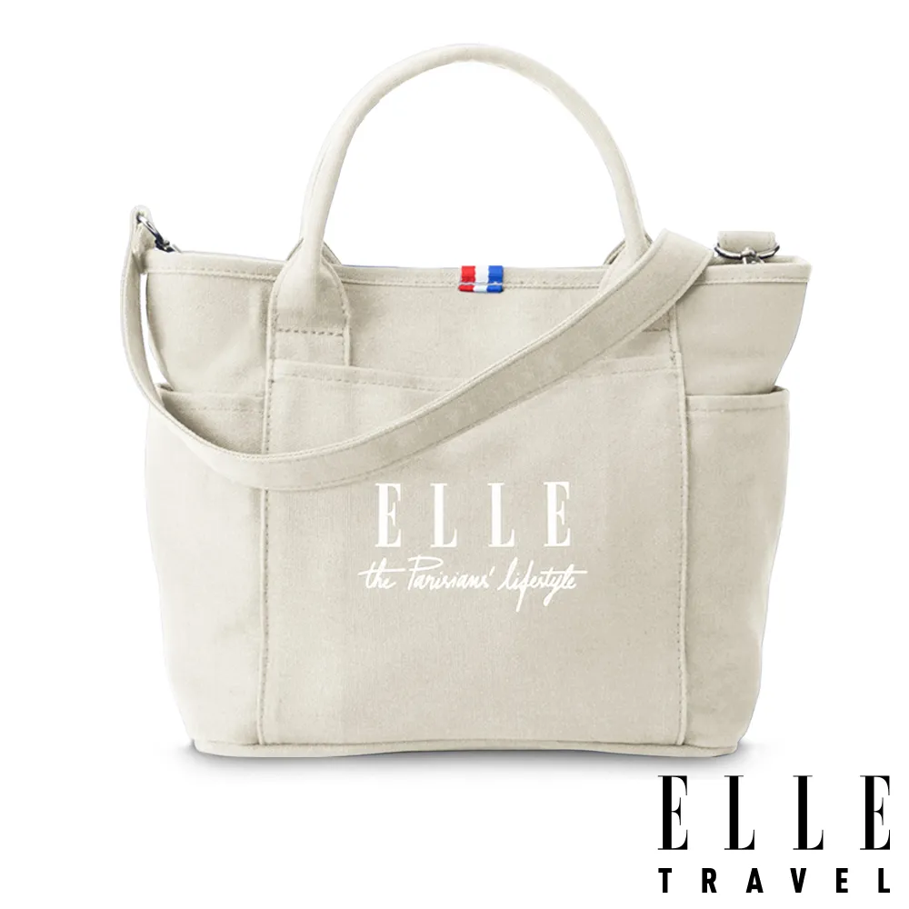 【ELLE】雙11 TRAVEL-極簡風帆布手提/斜背托特包 (米色) EL52372