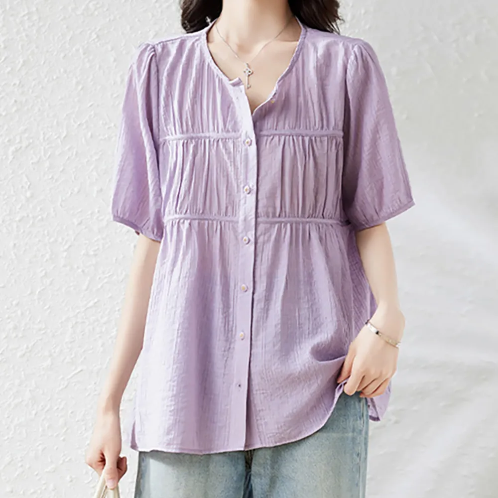 【麗質達人】9871紫色短袖上衣-LY(M-4XL)