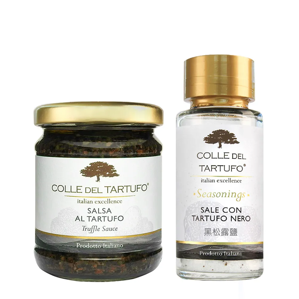 【Colle del Tartufo 柯爾德】黑松露菇菇醬180g+黑松露鹽100g(義大利私廚配方-一匙變廚神)